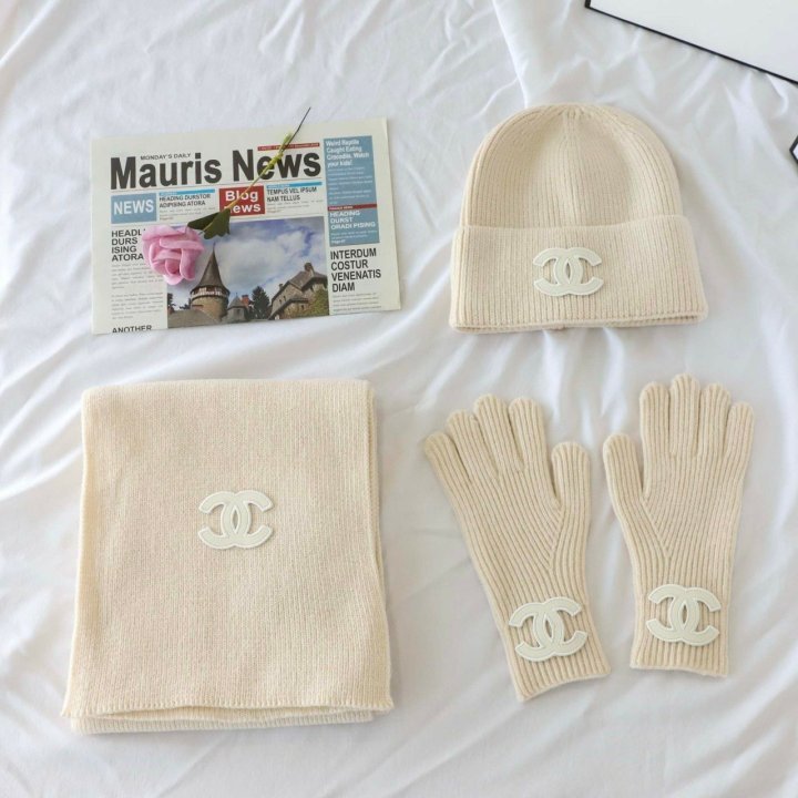 샤넬  CC로고 캐시미어 비니 스카프 장갑 3종 SET  
