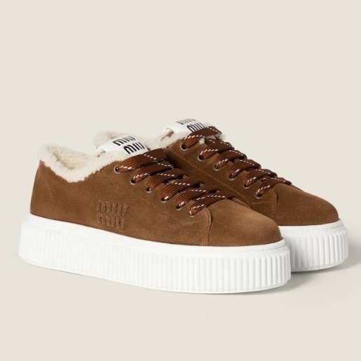 미우미우  스웨이드와 시어링 스니커즈  