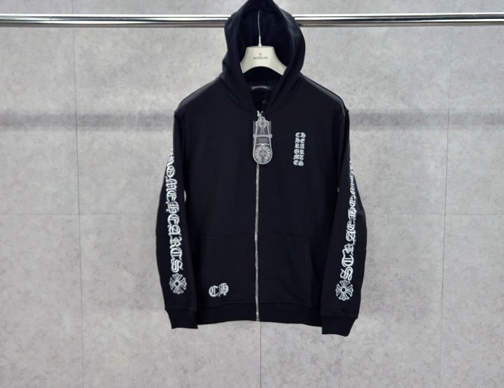 크롬하츠  세로로고 후드 집업  