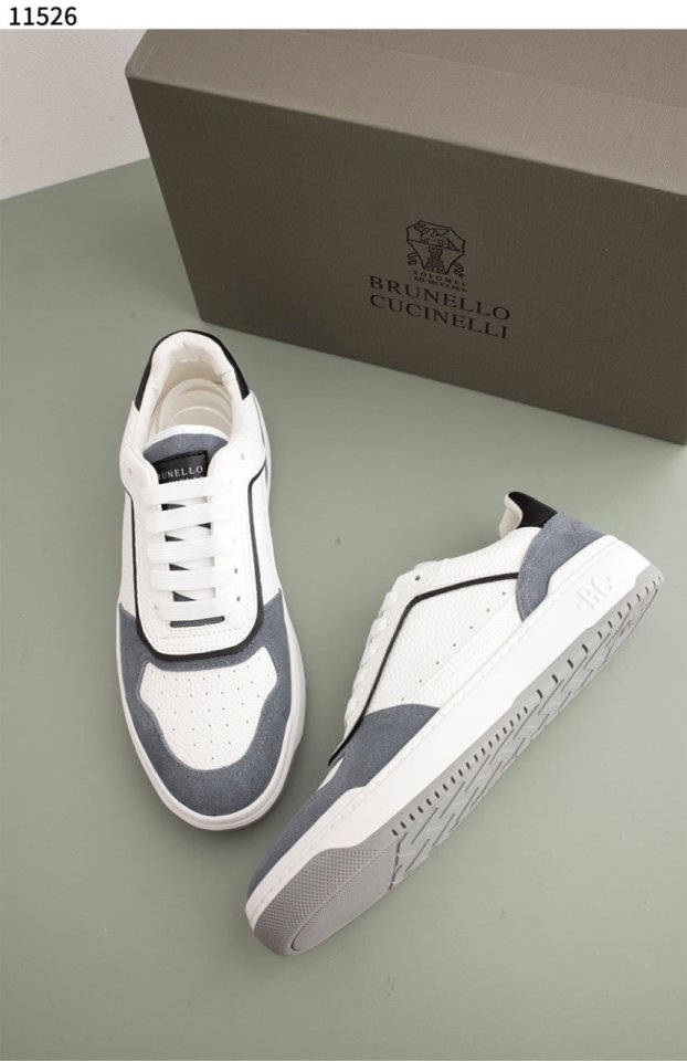 브루넬로 쿠치넬리  펀칭 패널 그레이니 레더 남성 스니커즈  