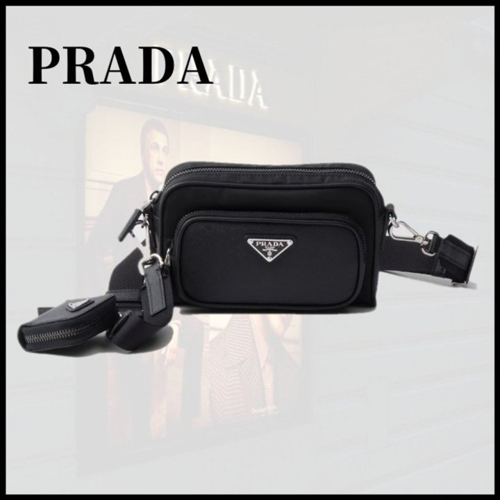 프라다  리나일론 및 사피아노 가죽 숄더백 