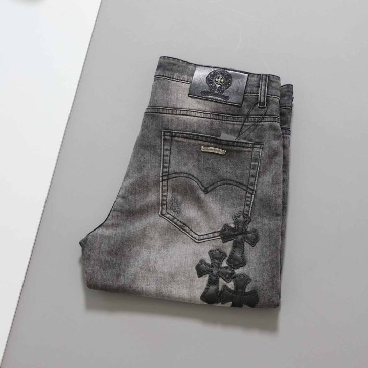 크롬하츠  크로스 레더 와펜 워싱 팬츠  