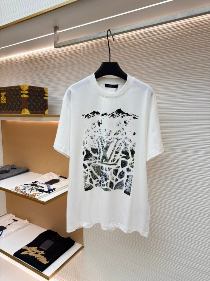 루이비통 F03 벨벳 자카드 쇼트 슬리브드 반팔 티셔츠