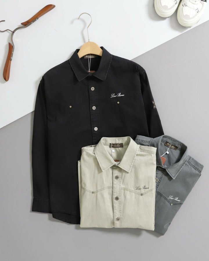 로로피아나 로고 자수 웨스턴 셔츠