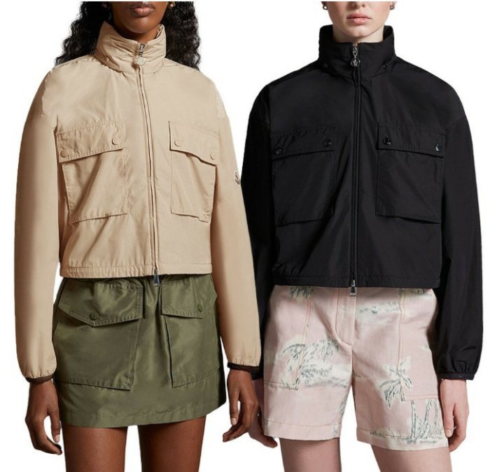 몽클레어   레다 포켓 패치 하이넥 크롭 자켓