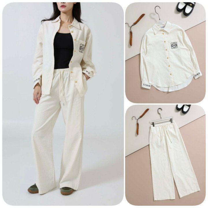 로에베   아나그램 자수 로고 코듀로이 셔츠 & 팬츠 SET