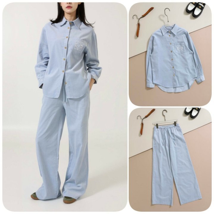 로에베   아나그램 자수 로고 코듀로이 셔츠 & 팬츠 SET