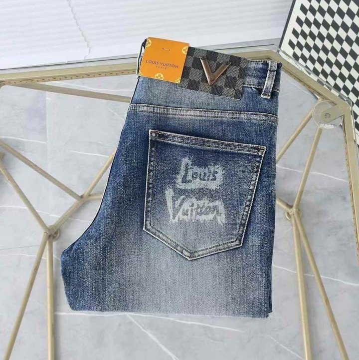 루이비통 레터링 프린팅 스판 데님 팬츠