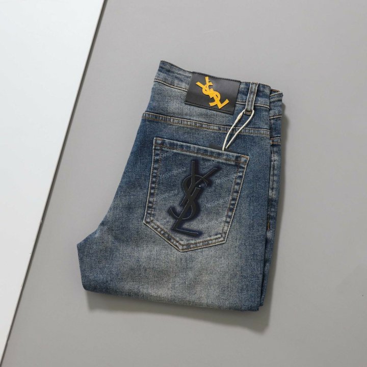 생로랑 백포켓 로고 프린팅 데님 팬츠